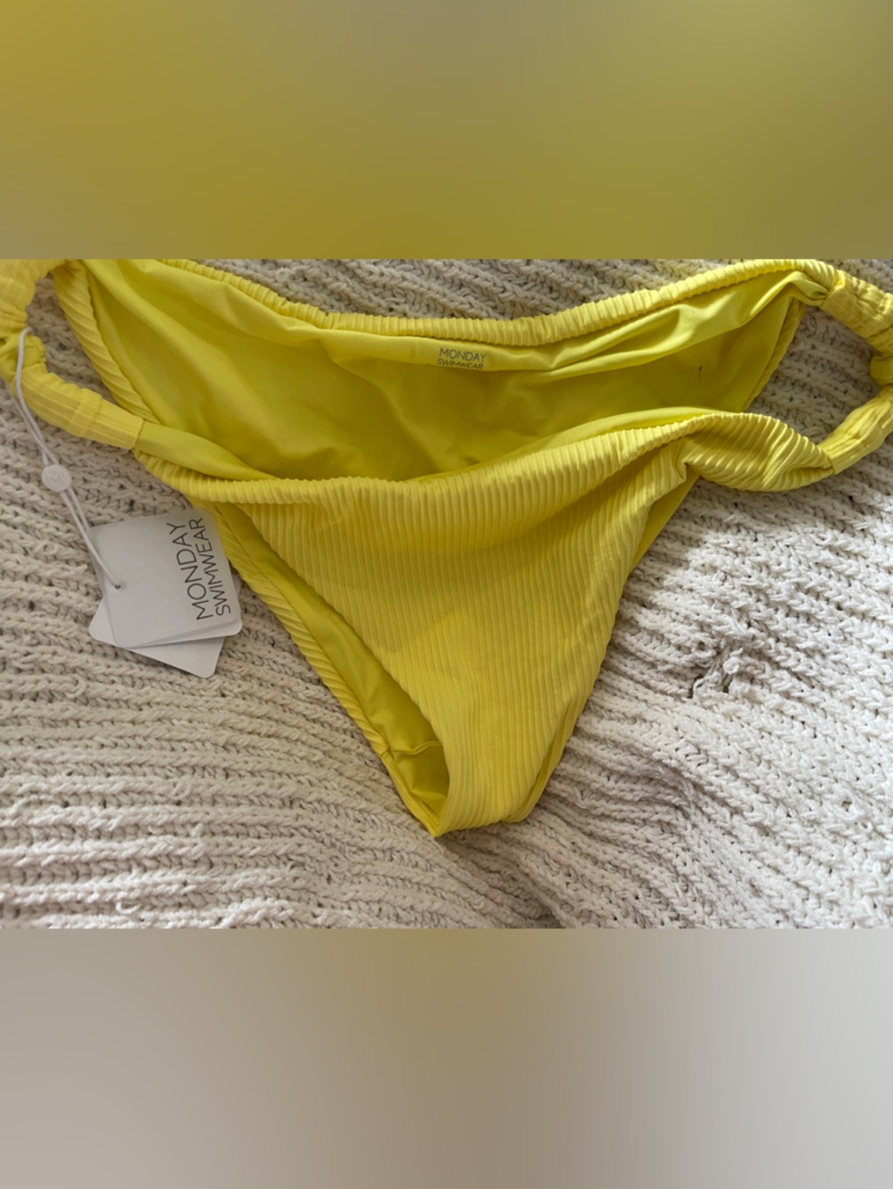 Monday Swimwear Yellow Ribbed Low-Rise Bikini Bottom